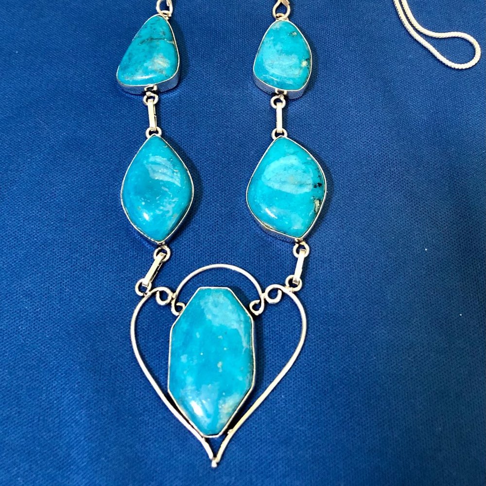 Turquoise 925 Silver Plated Handmade Gemstone Necklace of 16"